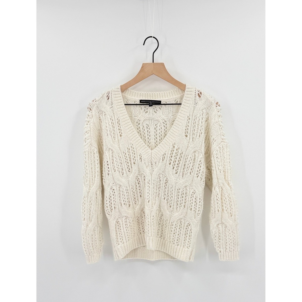 White House Black Market Womens Sz S Sweater Open Knit Pointelle V Neck Boho